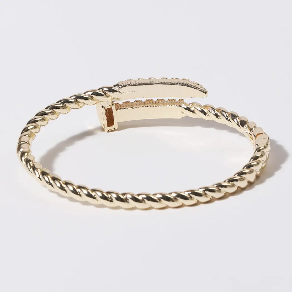 CZ Pave Edge Twisted Gold Plated Bangle Bracelet