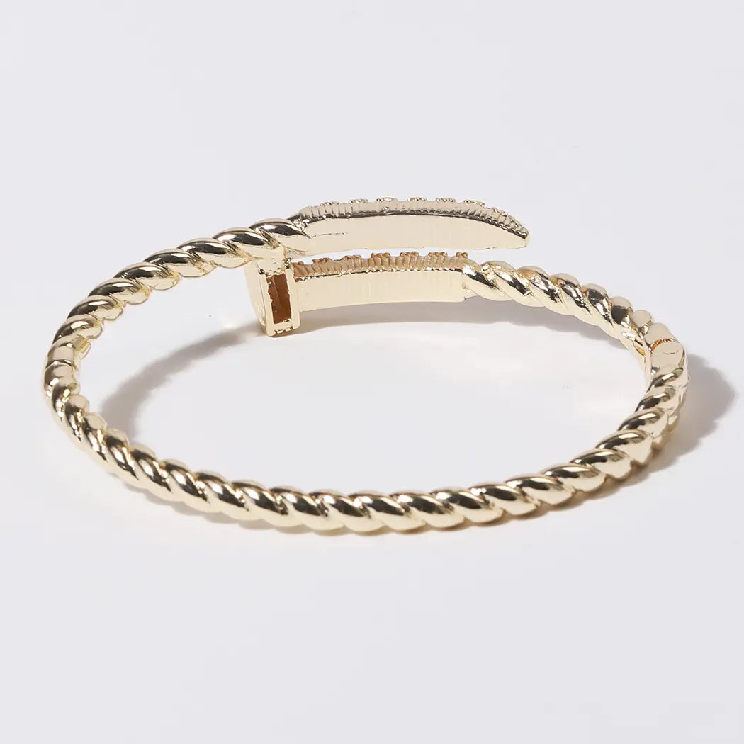 CZ Pave Edge Twisted Gold Plated Bangle Bracelet