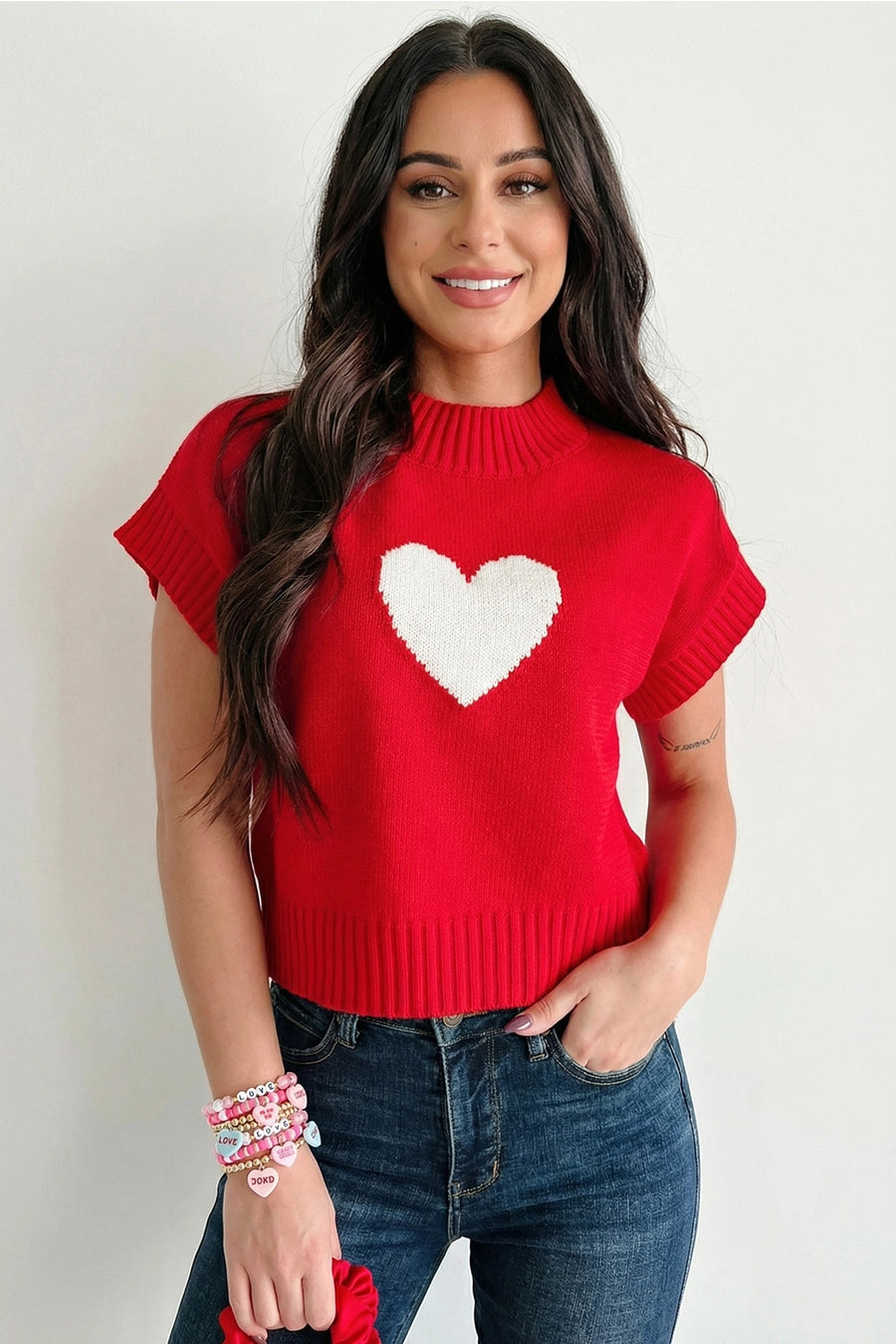 Las Heart Graphic Cropped Sweater