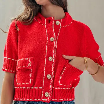 Stitched Short Sleeve Cardigan