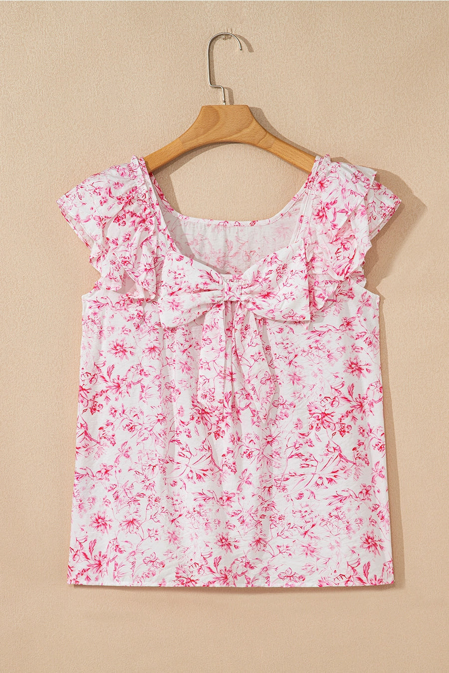 Floral Ruffle Bow-Back Blouse
