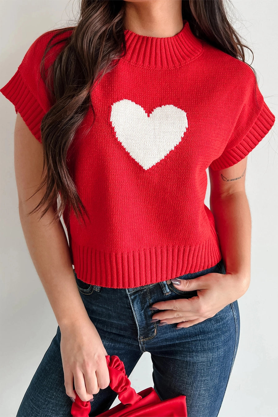 Las Heart Graphic Cropped Sweater