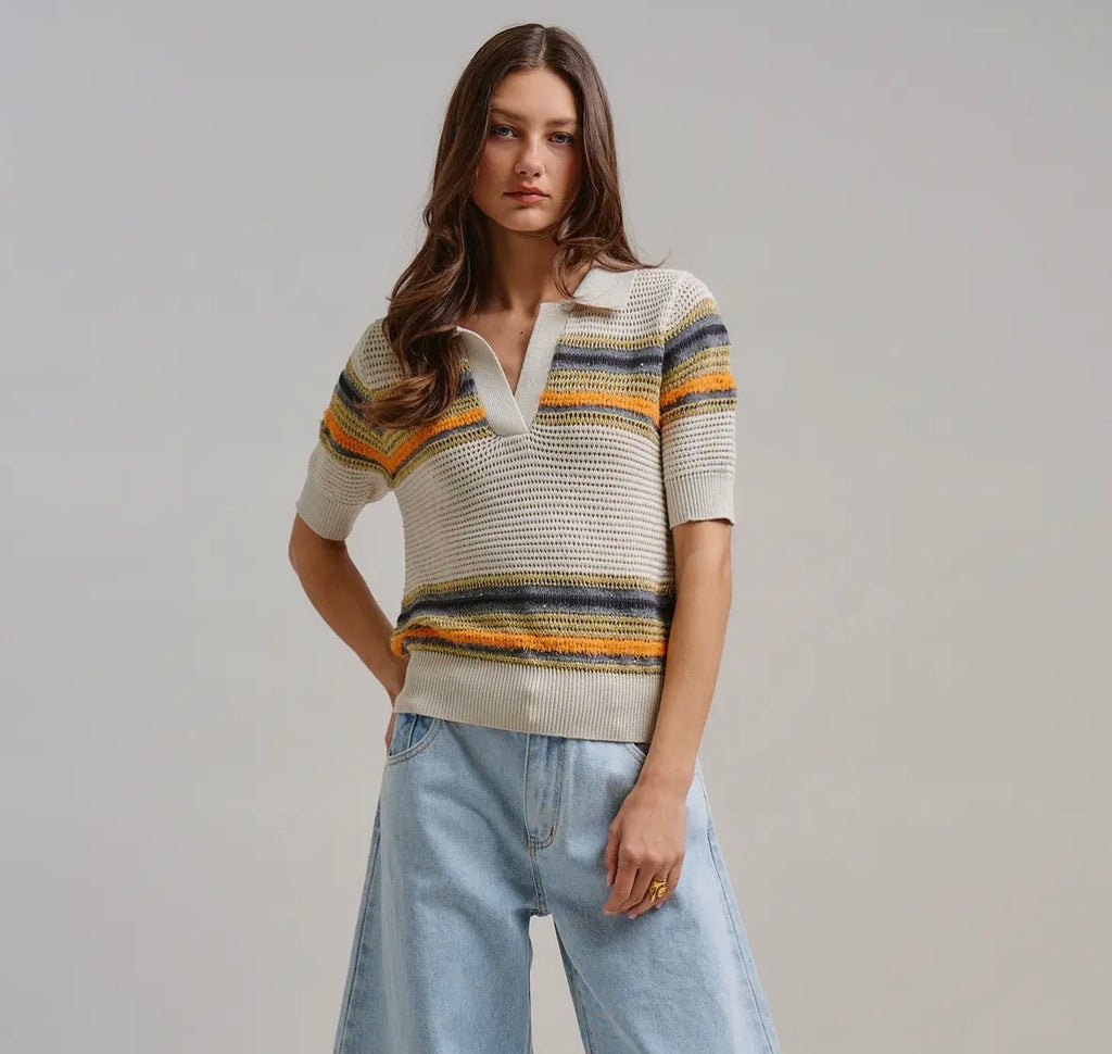 Retro V-Neck Striped Polo