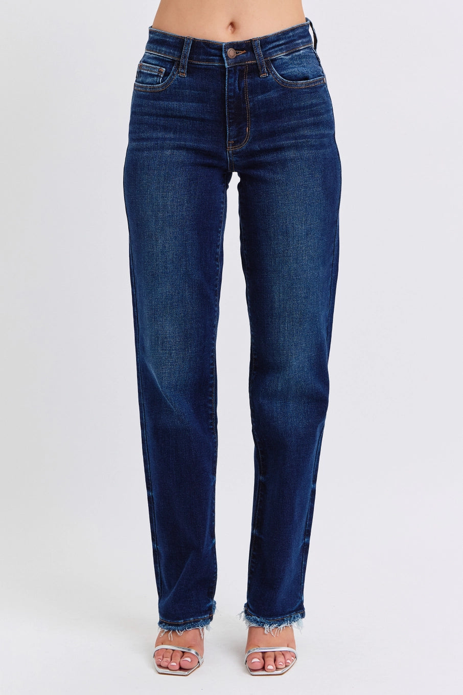 Judy Blue Mid Rise Straight Leg with Fray Hem