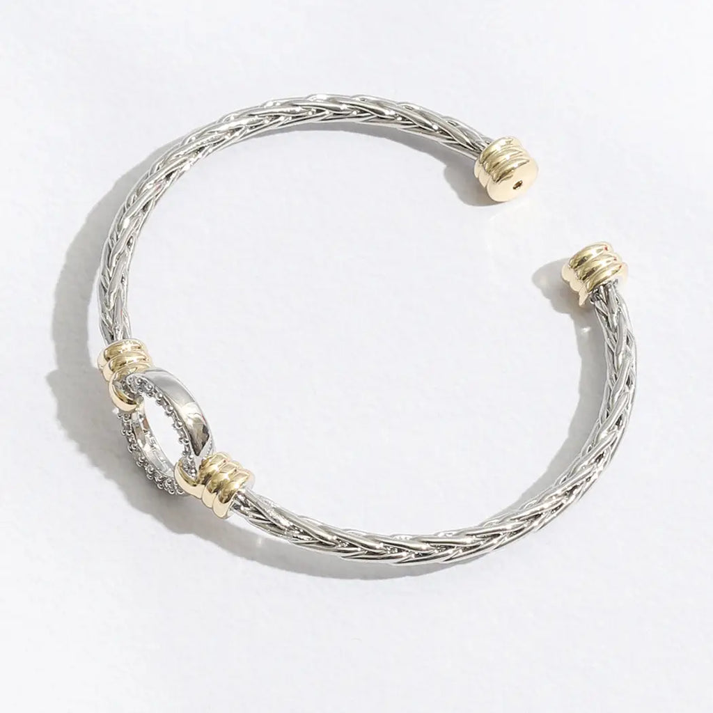 Braided Bangle CZ Cuff Bracelet