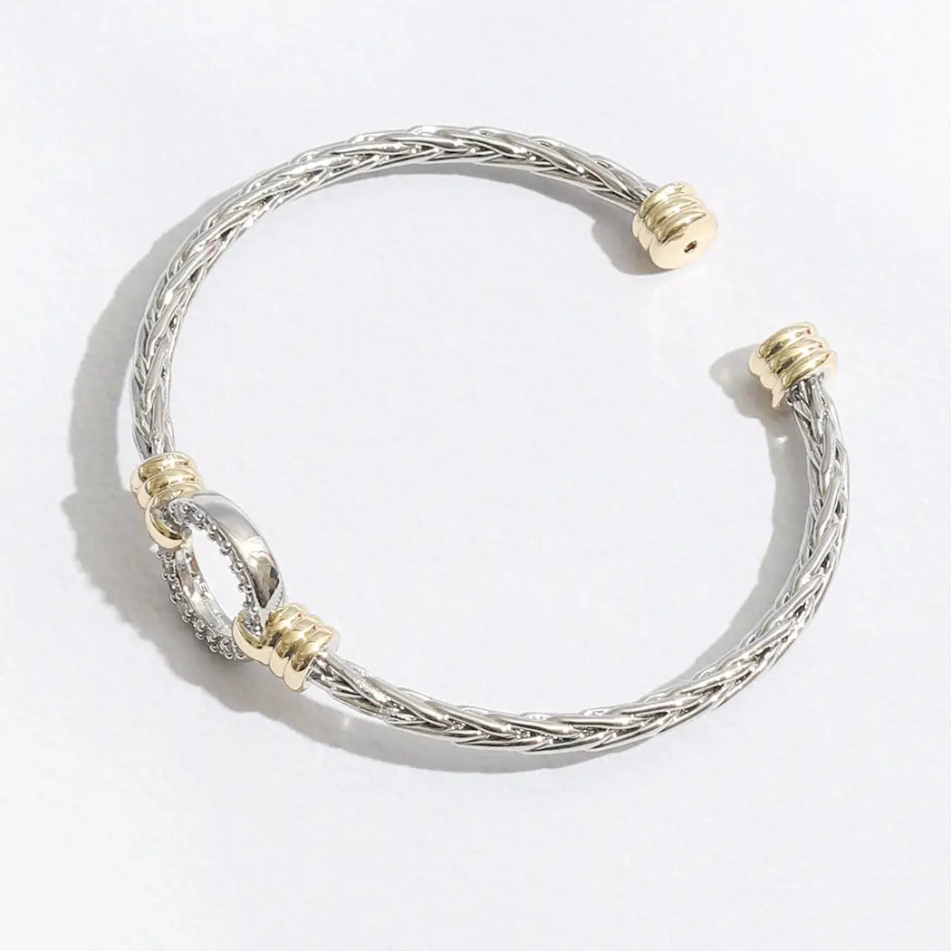 Braided Bangle CZ Cuff Bracelet