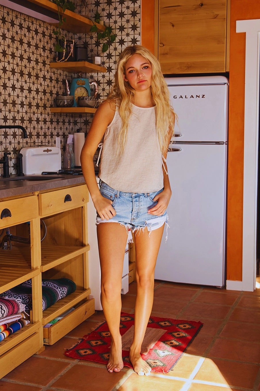 Side Tie Solid Linen Textured Tank