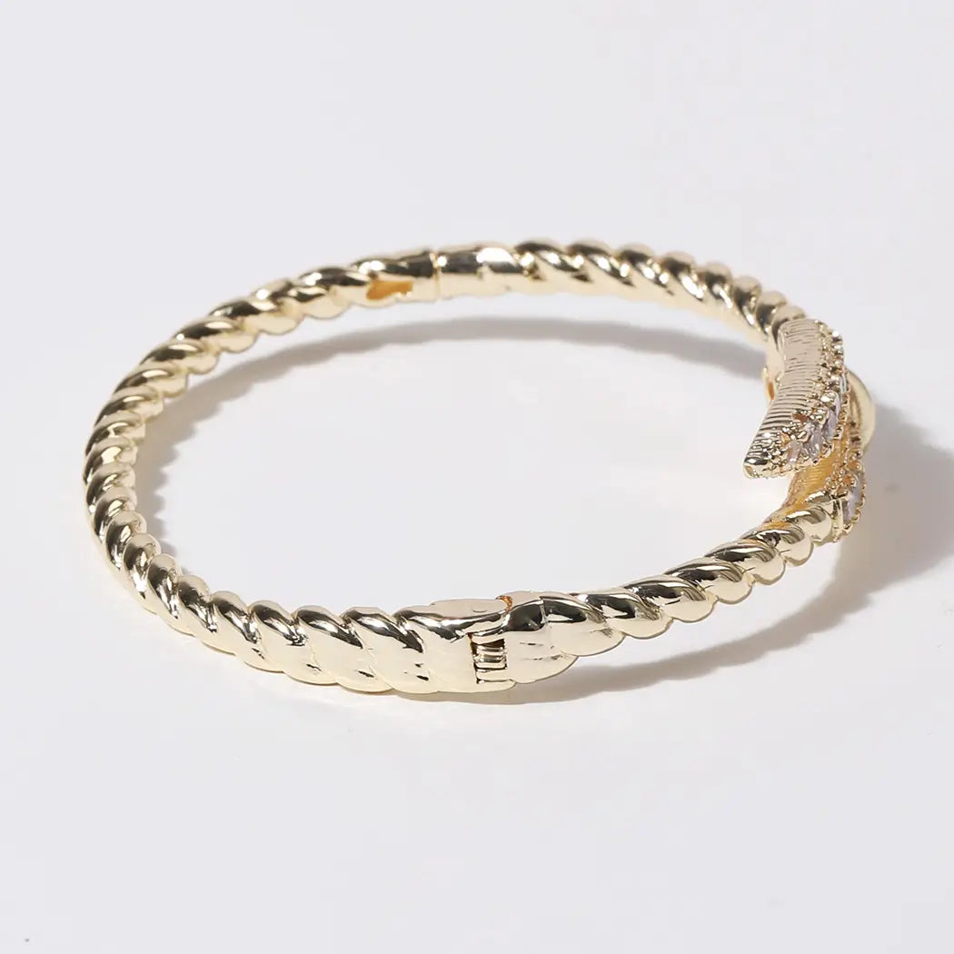 CZ Pave Edge Twisted Gold Plated Bangle Bracelet