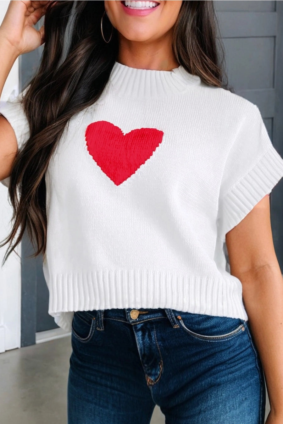 Las Heart Graphic Cropped Sweater