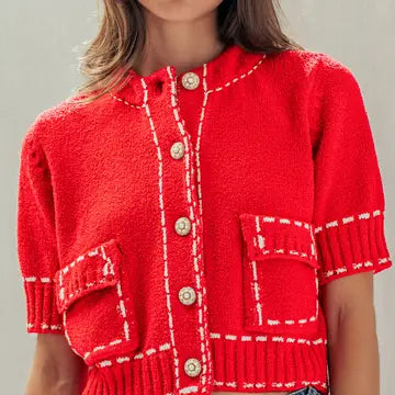 Stitched Short Sleeve Cardigan