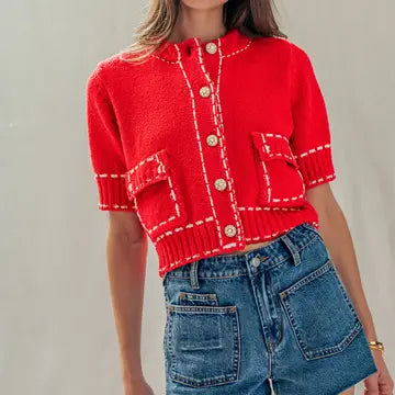 Stitched Short Sleeve Cardigan