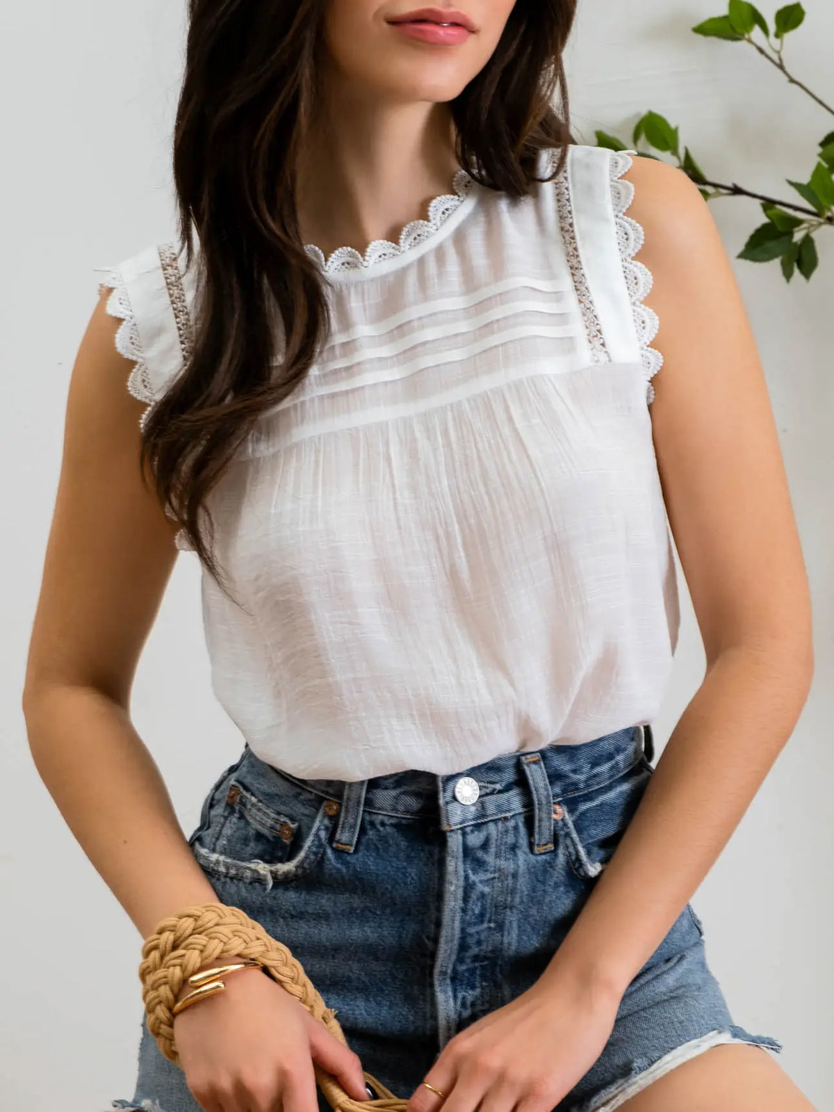Lace Edge Woven Top