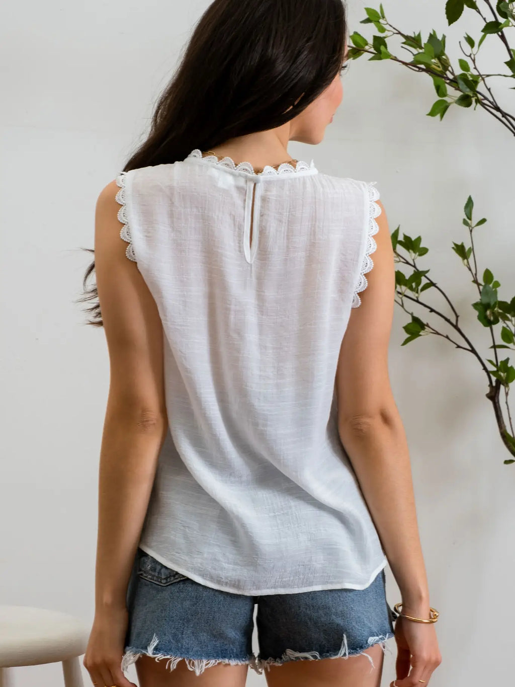 Lace Edge Woven Top