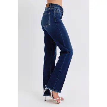 Judy Blue Mid Rise Straight Leg with Fray Hem