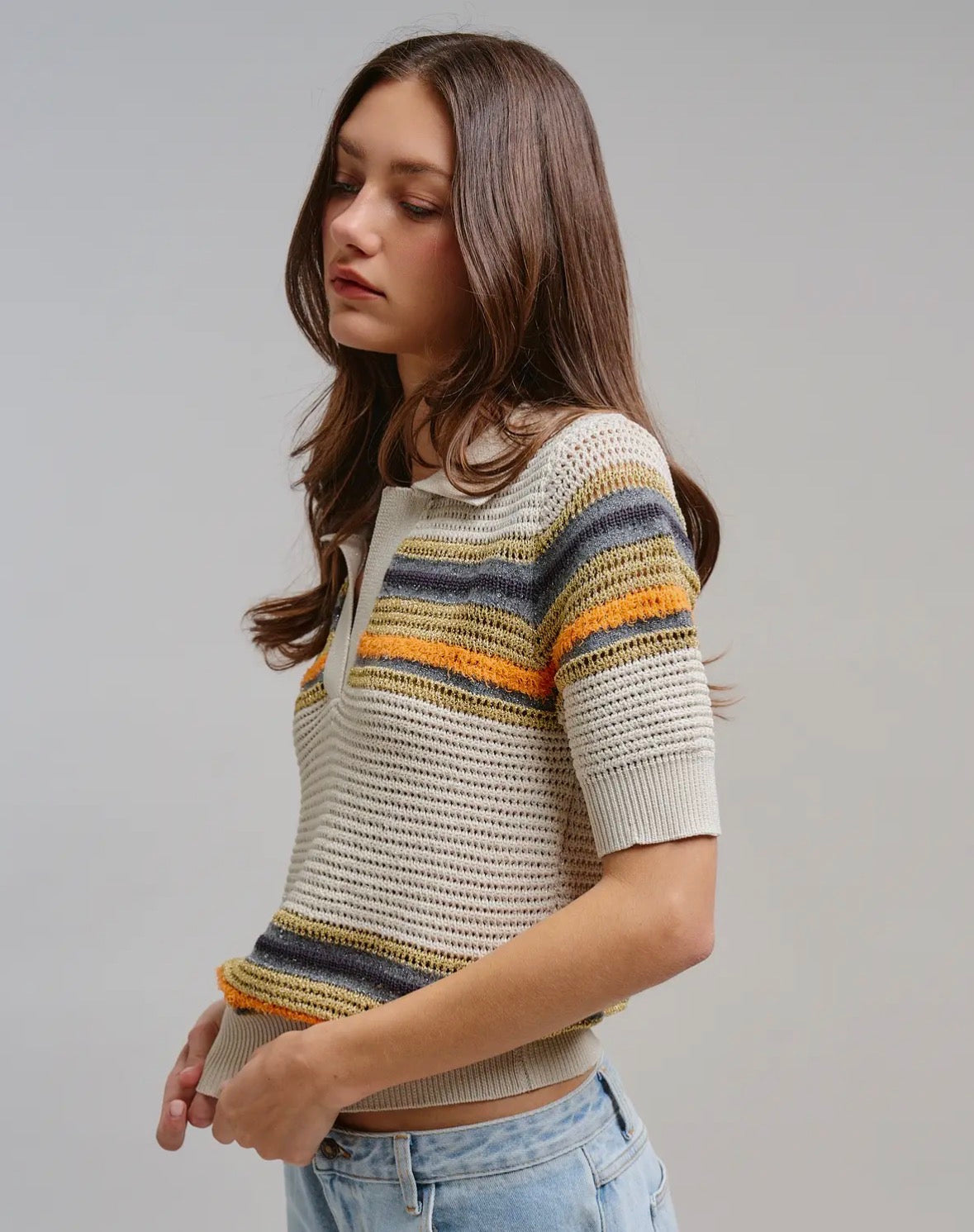 Retro V-Neck Striped Polo