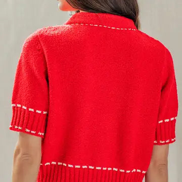 Stitched Short Sleeve Cardigan