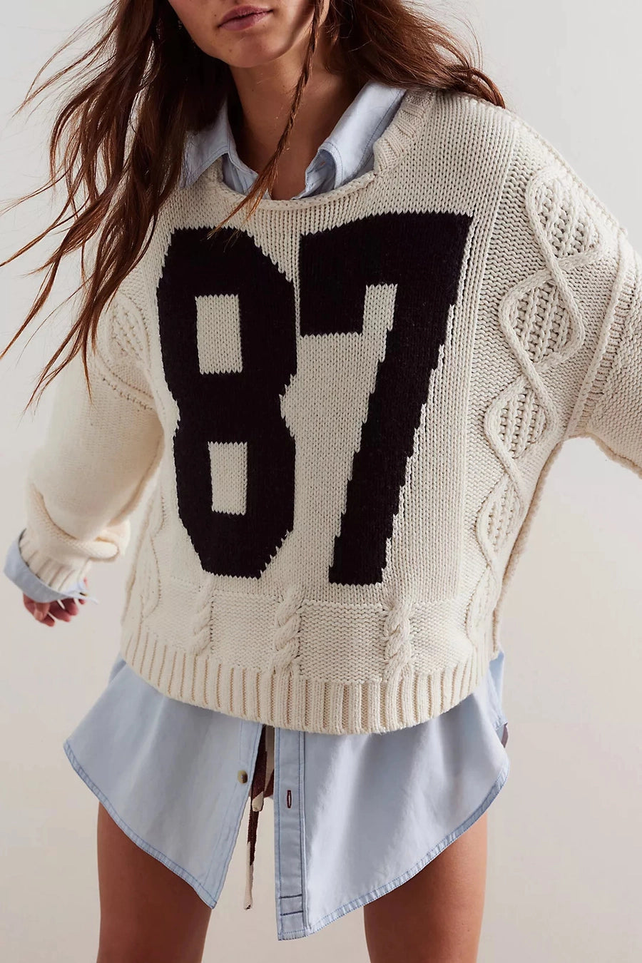 Cropped 87 Cable-Knit Sweater