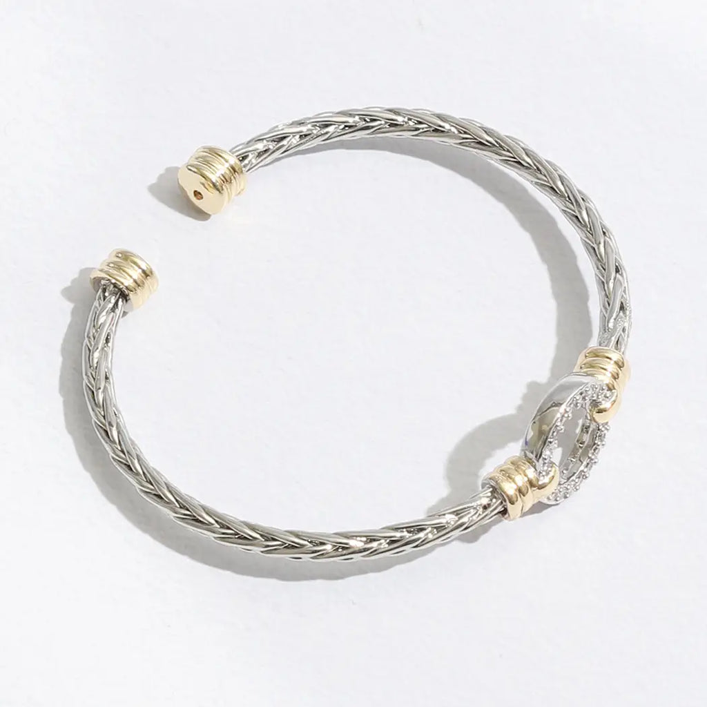 Braided Bangle CZ Cuff Bracelet