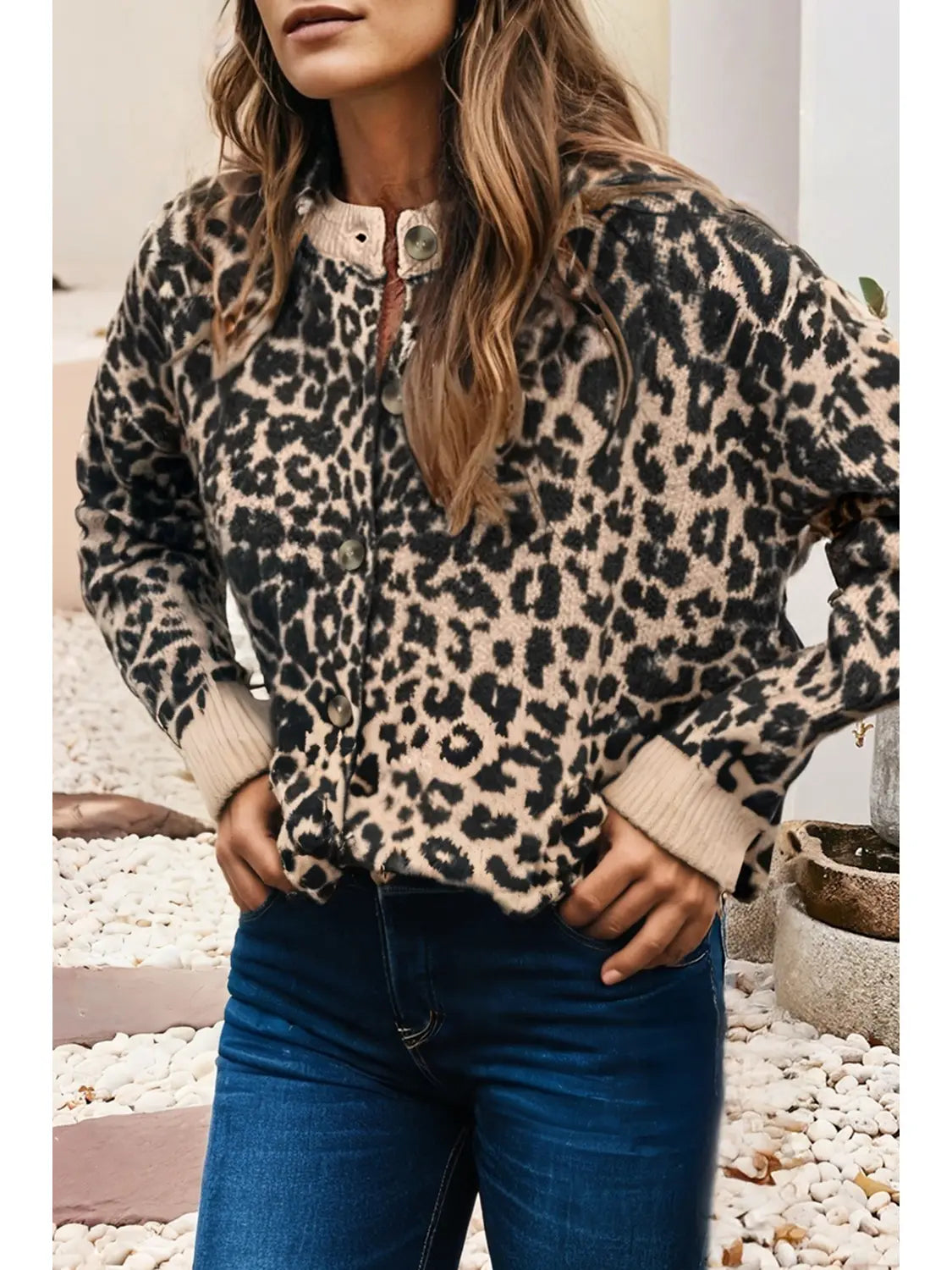 Leopard Chunky Knitted Cardigan Sweater