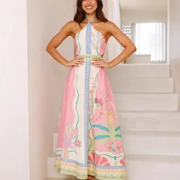 Long Halter Open Waist Dress