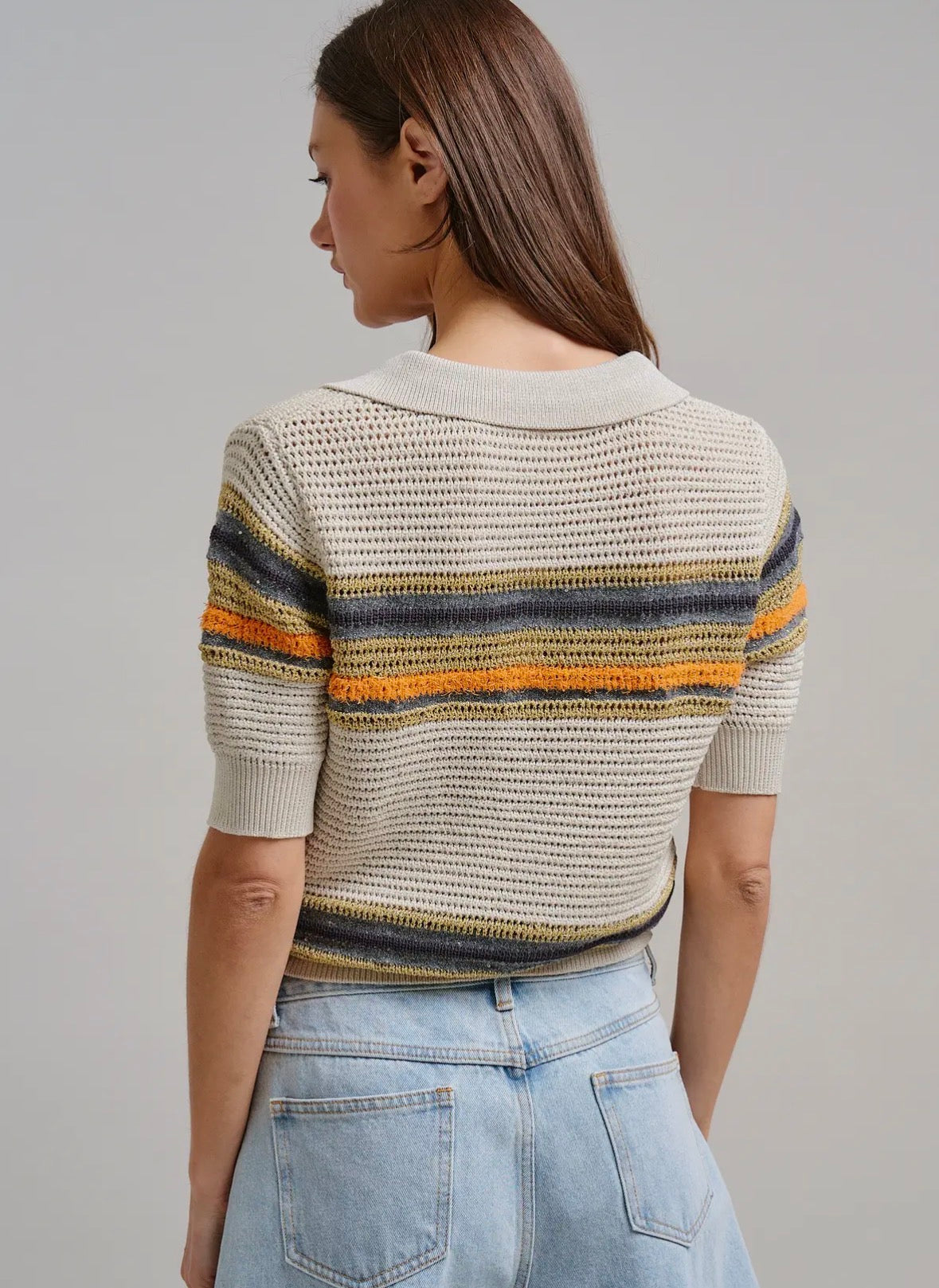 Retro V-Neck Striped Polo