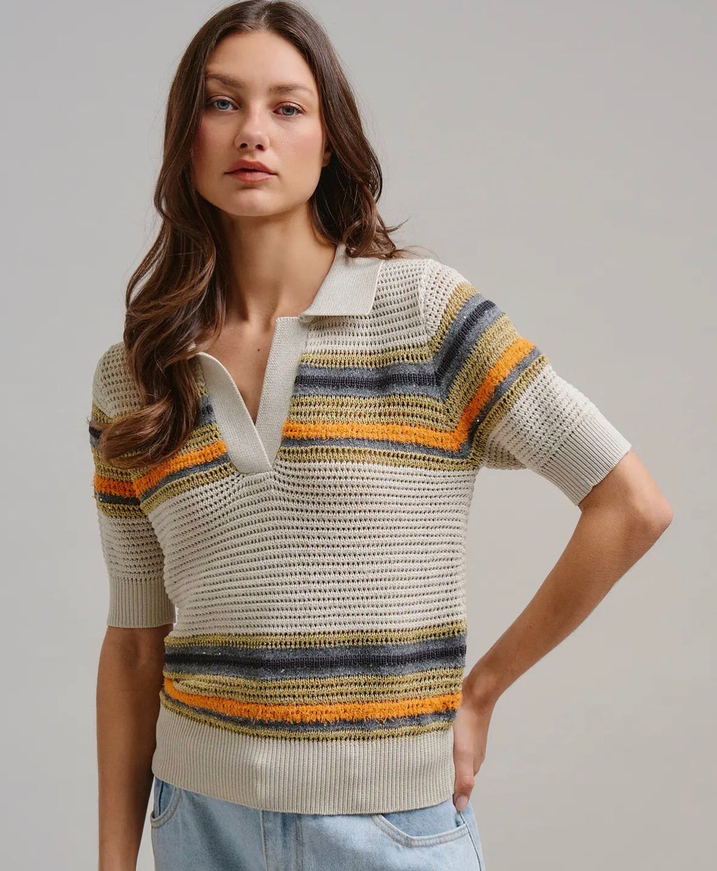 Retro V-Neck Striped Polo