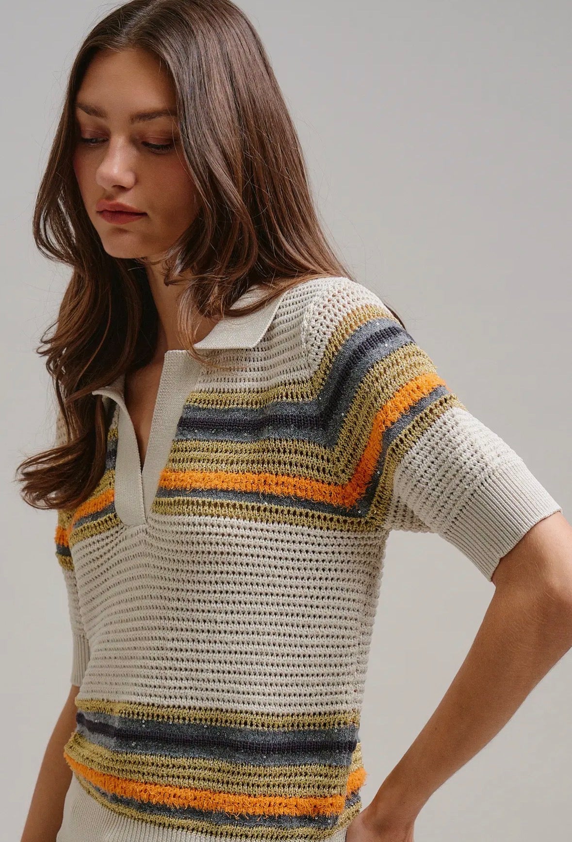 Retro V-Neck Striped Polo