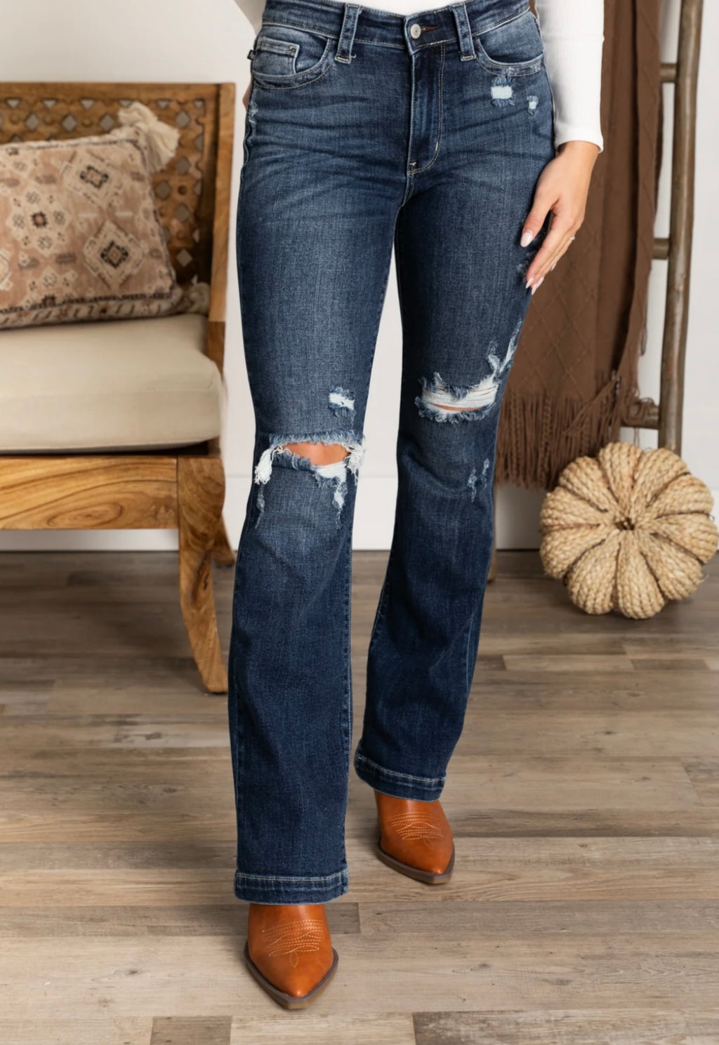 Judy Blue Mid Rise Hand Sand & Destroy Bootcut