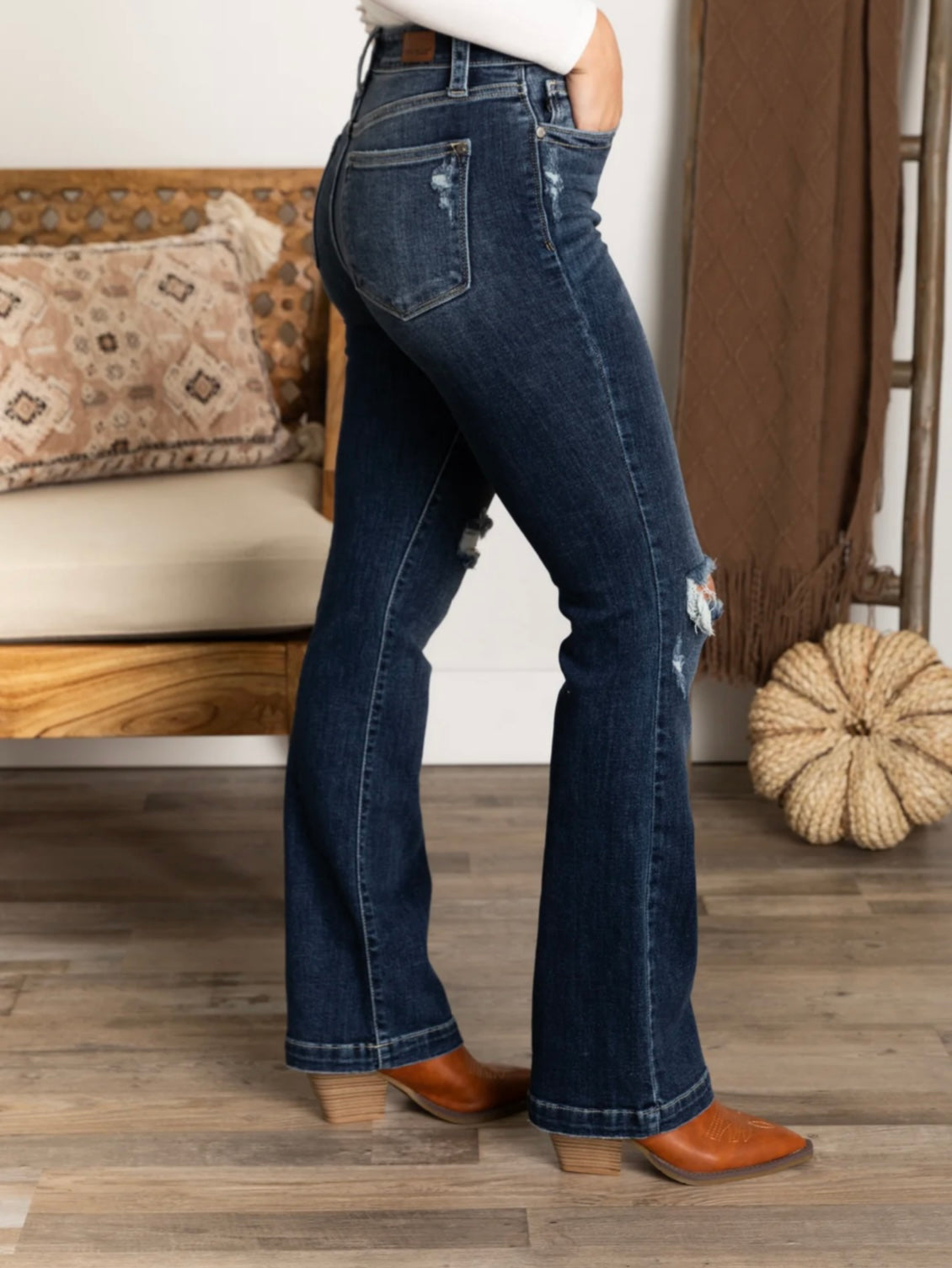 Judy Blue Mid Rise Hand Sand & Destroy Bootcut