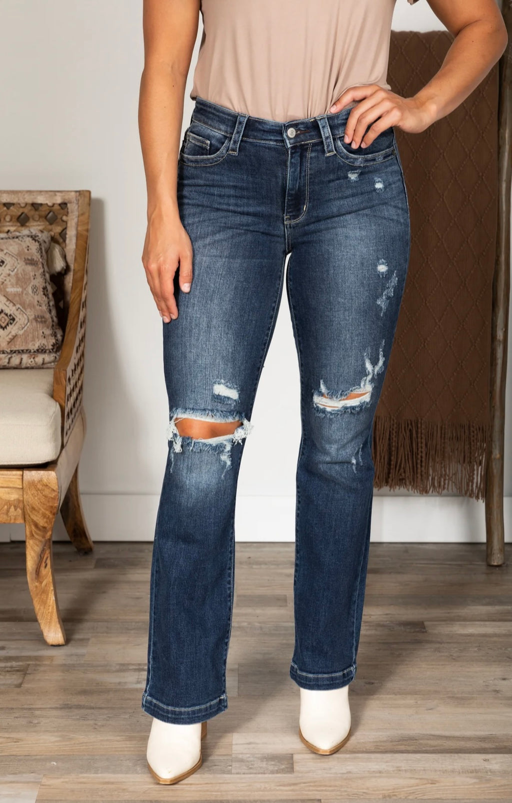 Judy Blue Mid Rise Hand Sand & Destroy Bootcut