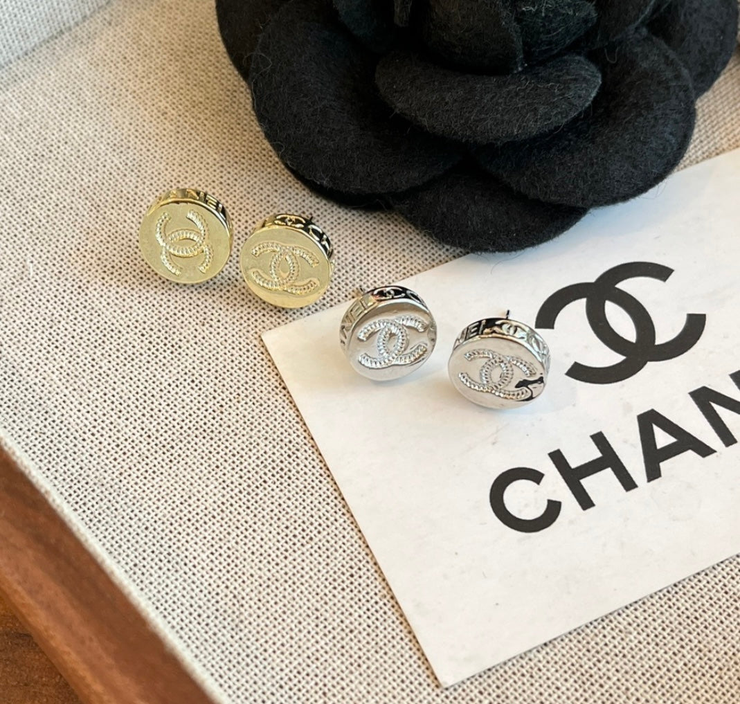 Round Logo Stud Earrings