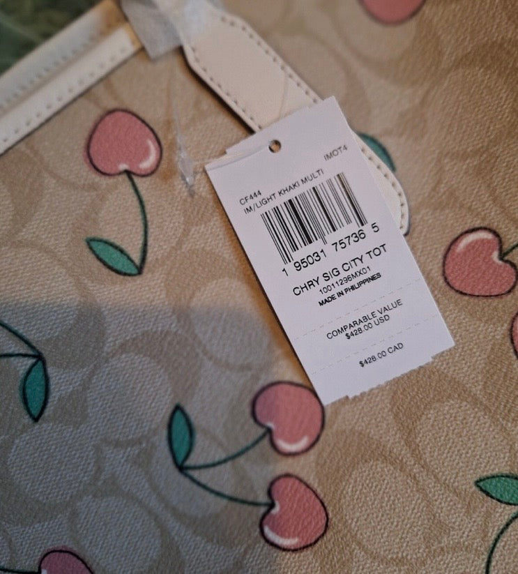 City Tote with Heart Cherry Print