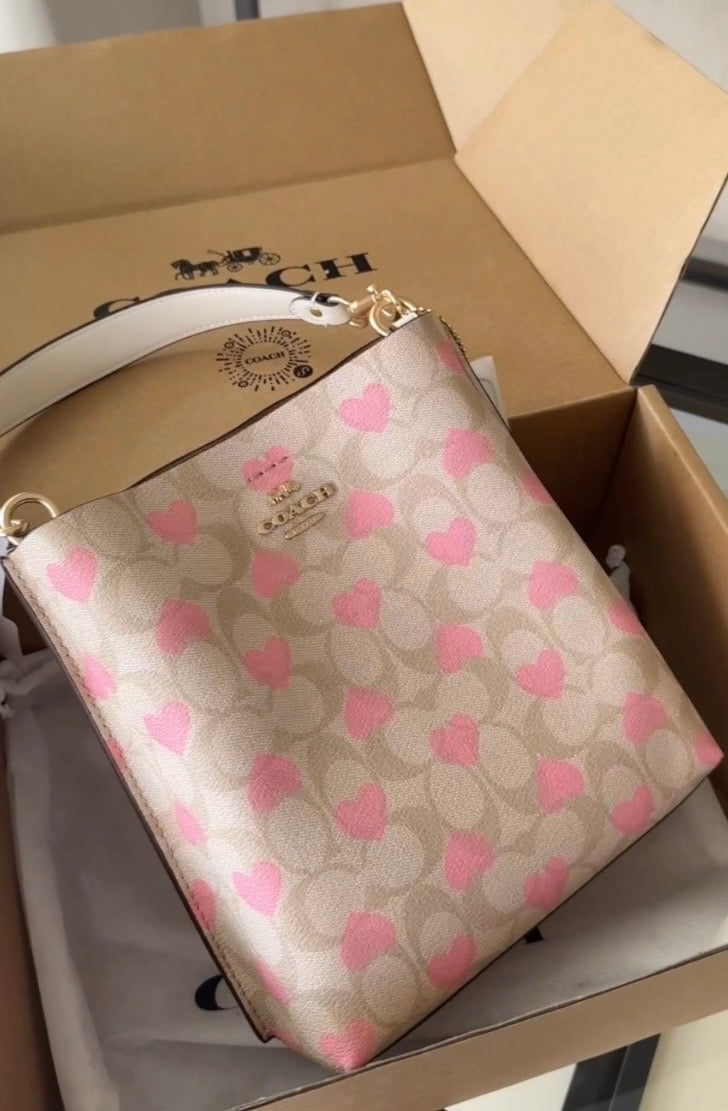Mollie Bucket Bag in Signature Canvas with Heart Print