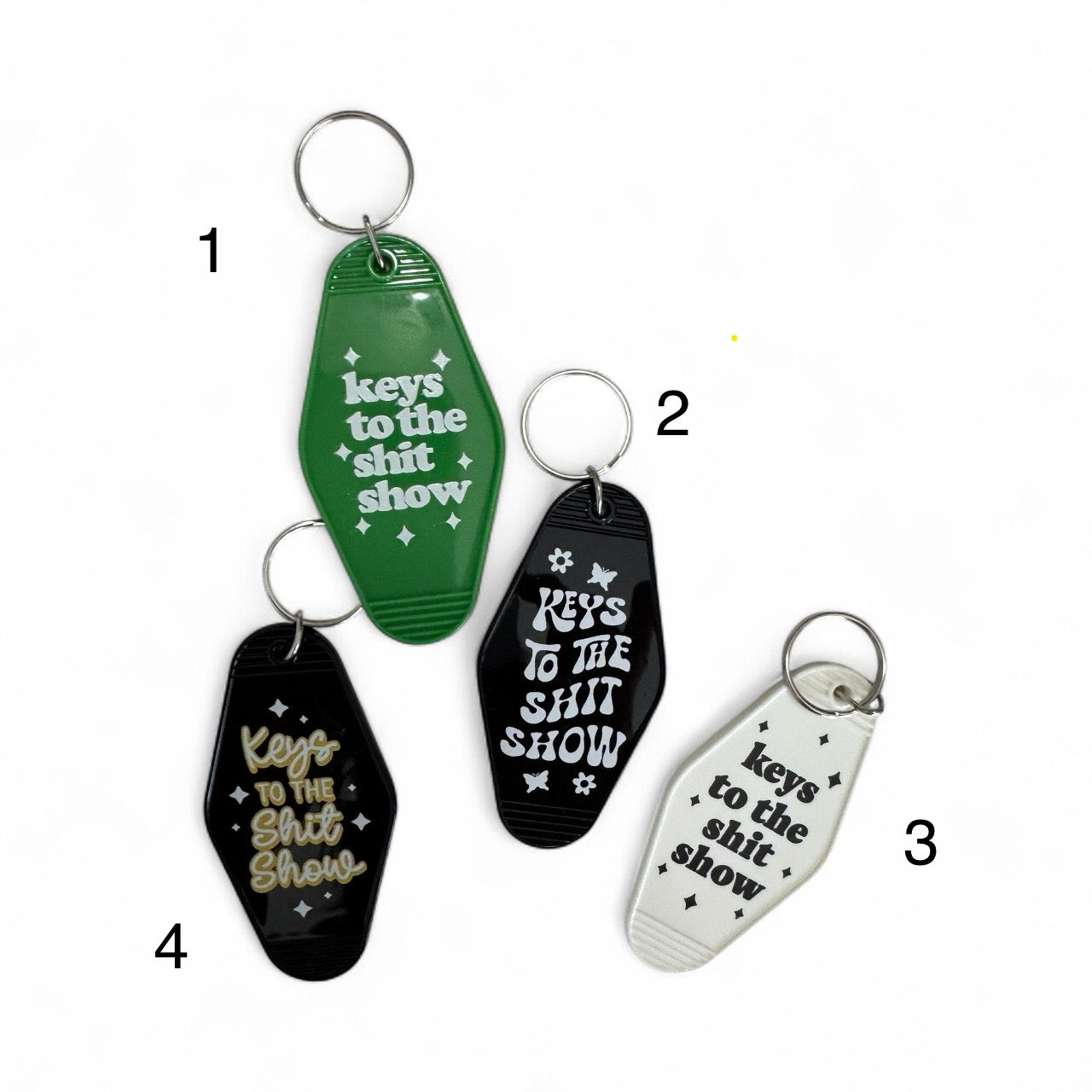 'Keys to the Sh*t Show' Retro Hotel Key Chains