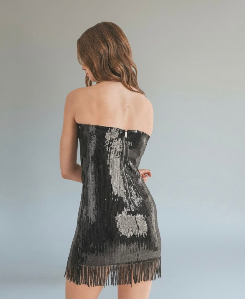 Black Sequined Mini Dress