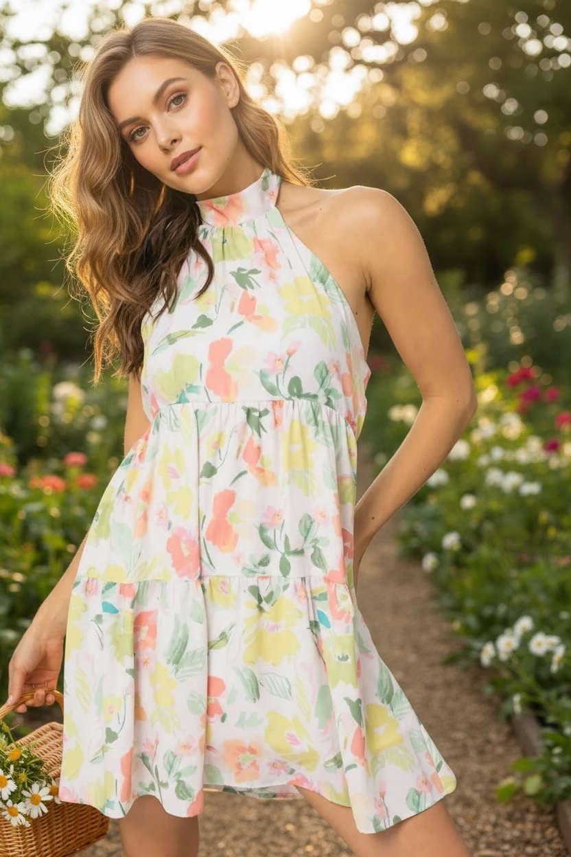 Floral Boho Halter Dress