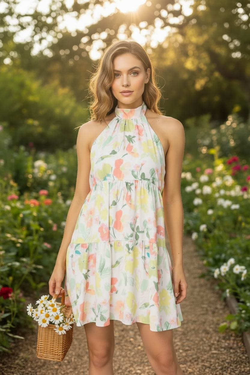 Floral Boho Halter Dress