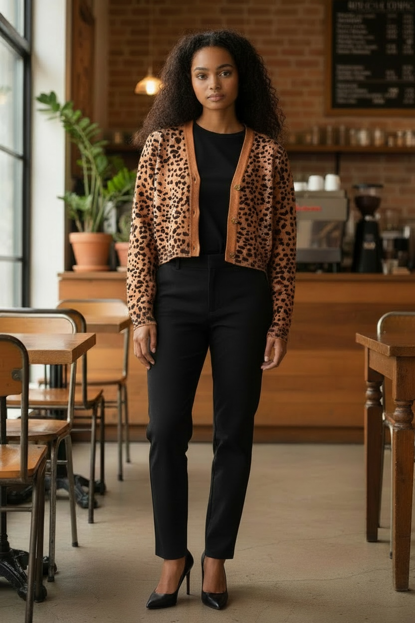 Animal Print Cropped Cardigan