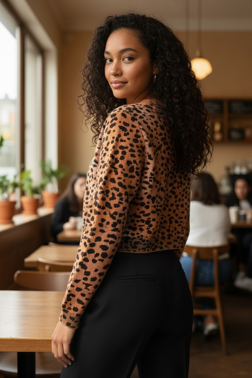 Animal Print Cropped Cardigan