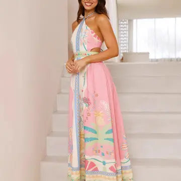 Long Halter Open Waist Dress