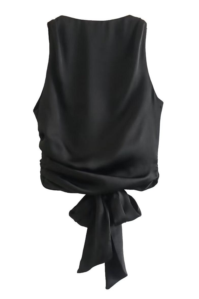 Satin Open Tie Back Top