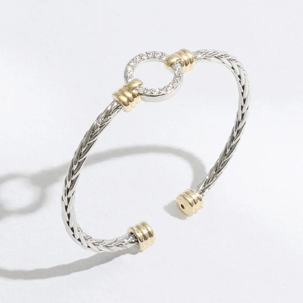 Braided Bangle CZ Cuff Bracelet