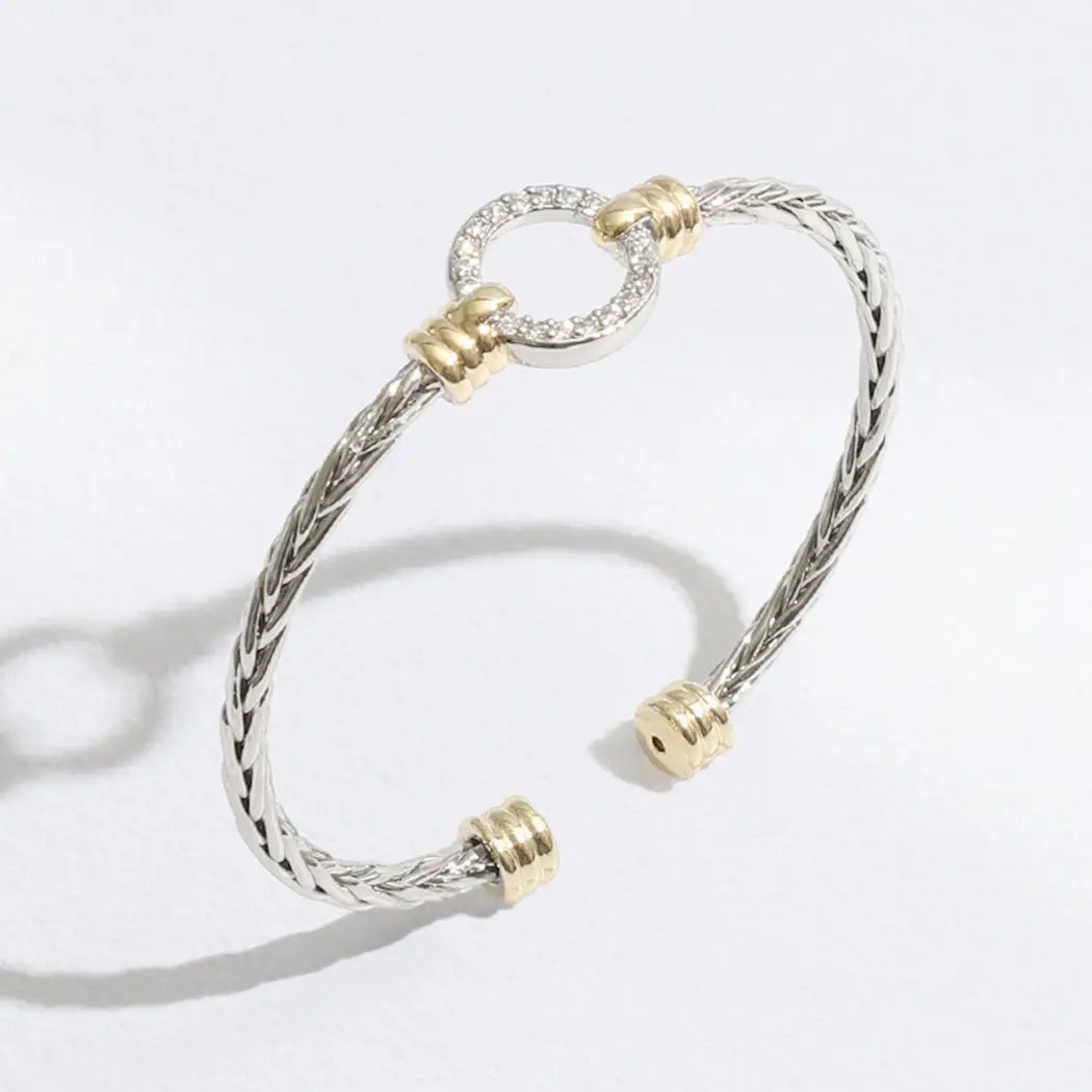Braided Bangle CZ Cuff Bracelet