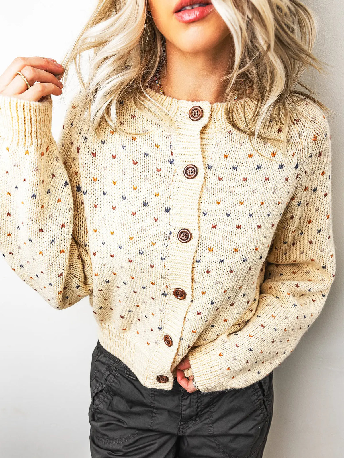 Geometric Print Front Button Cardigan