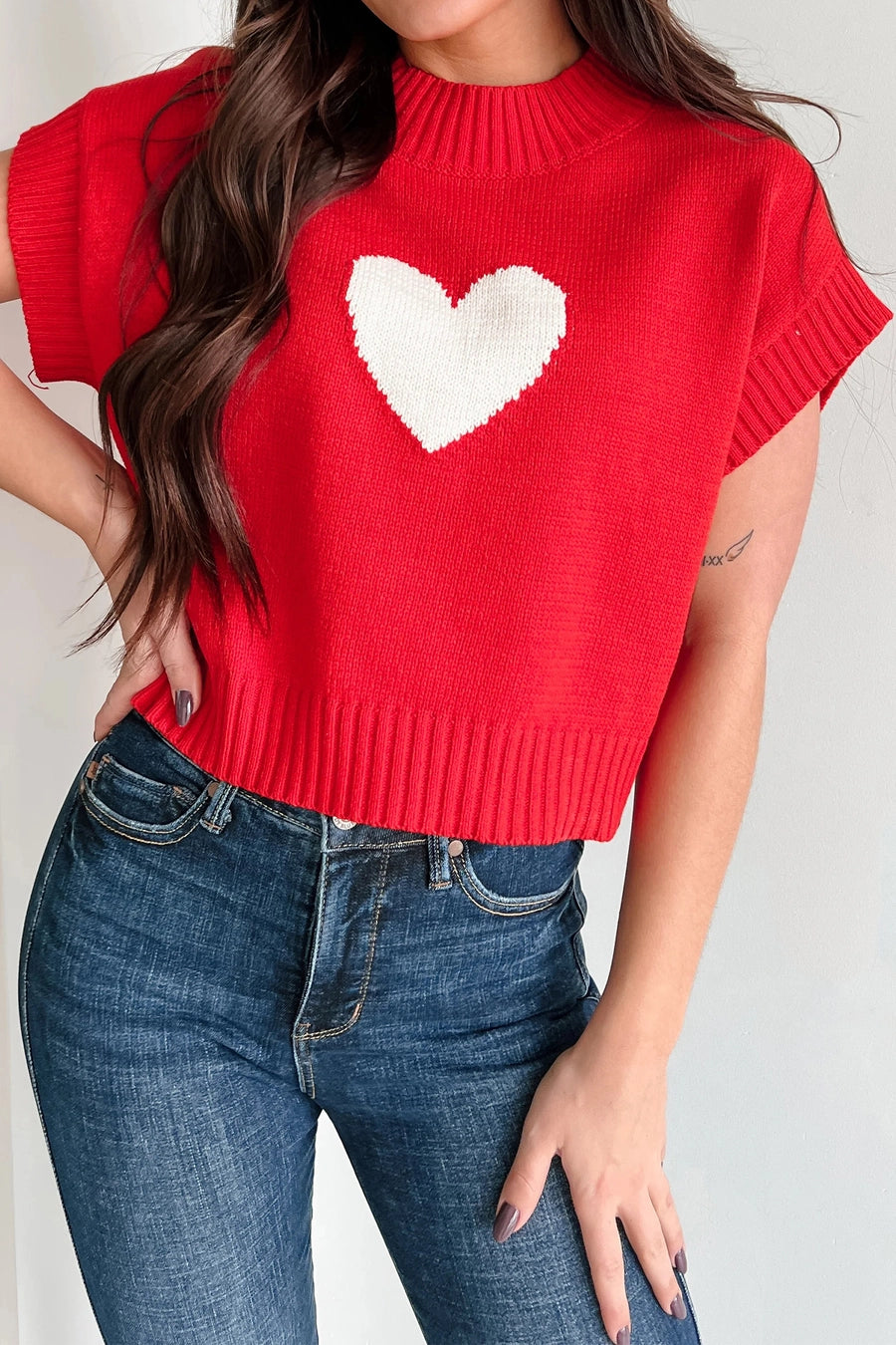 Las Heart Graphic Cropped Sweater