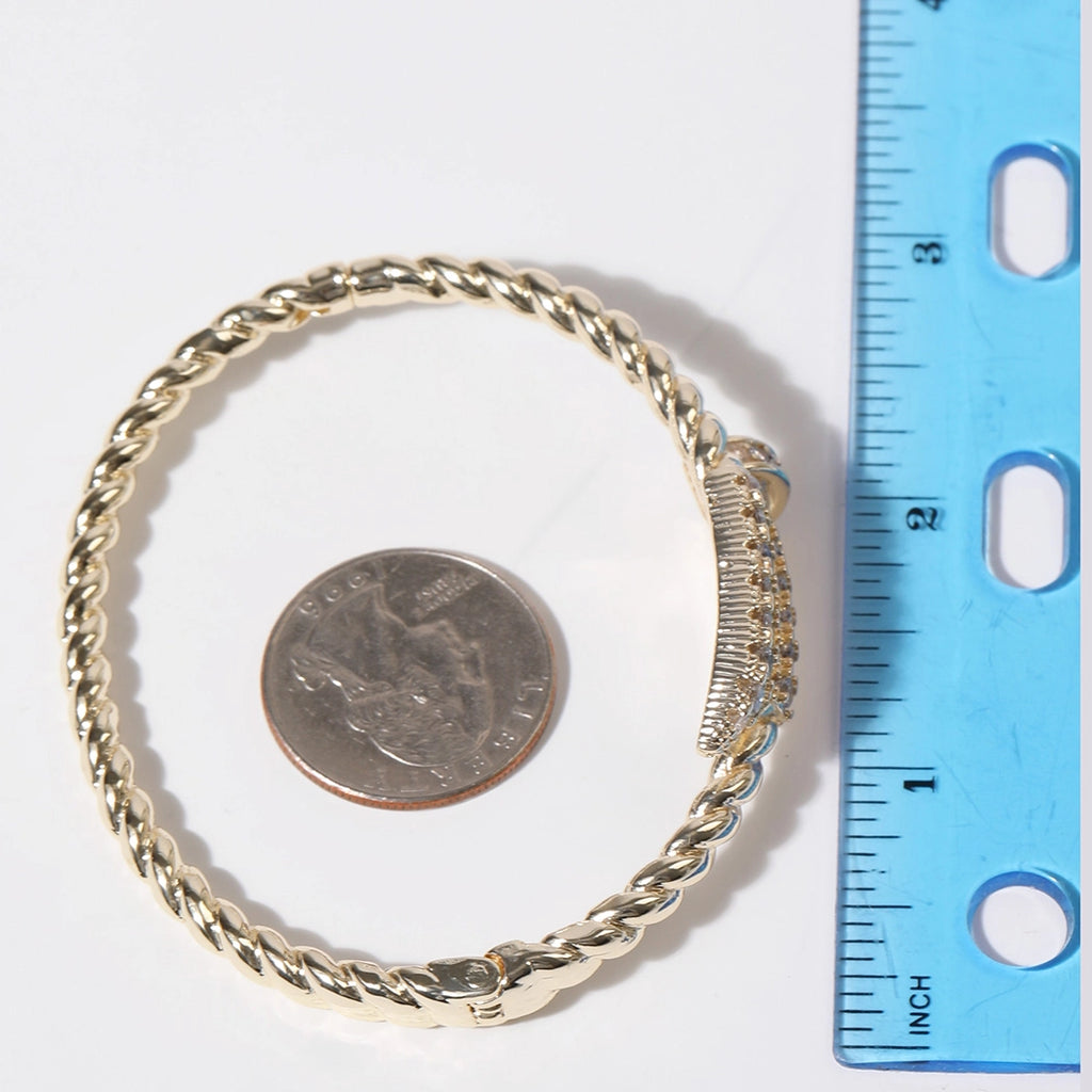 CZ Pave Edge Twisted Gold Plated Bangle Bracelet