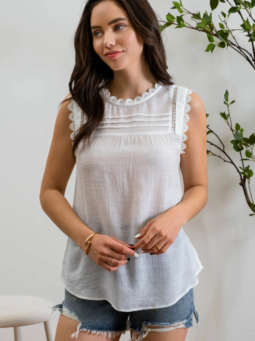 Lace Edge Woven Top