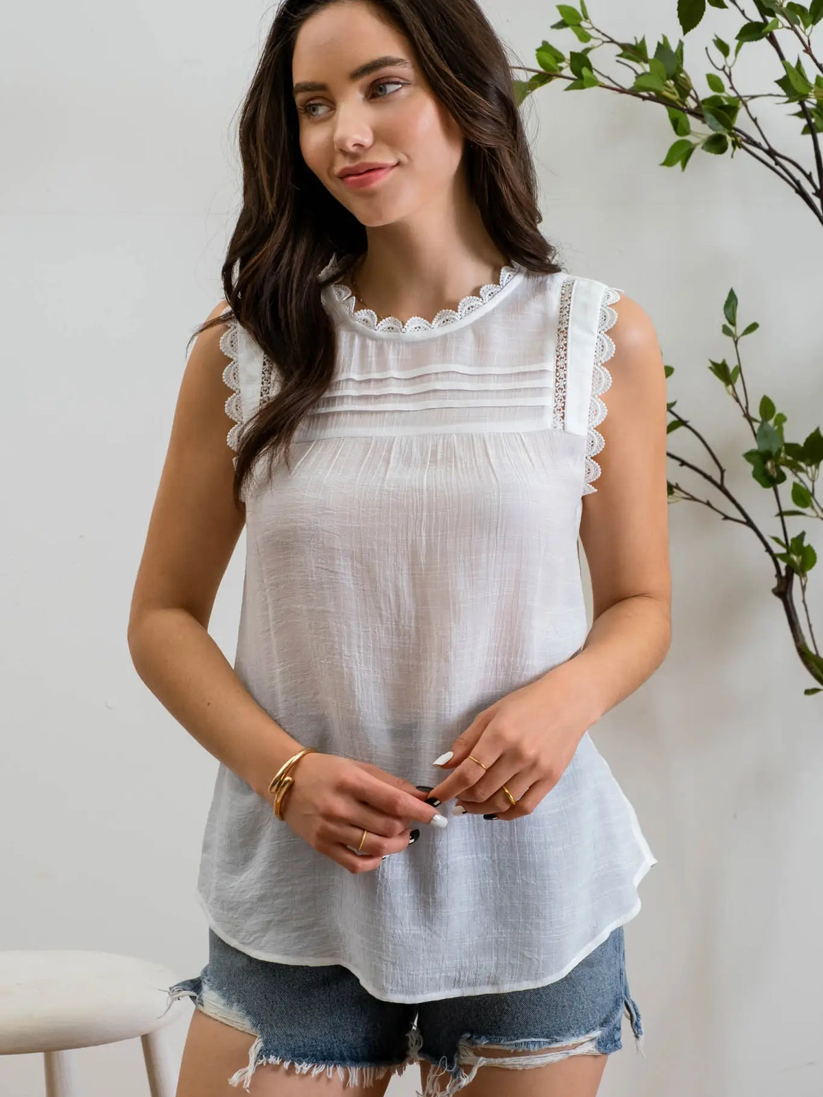 Lace Edge Woven Top