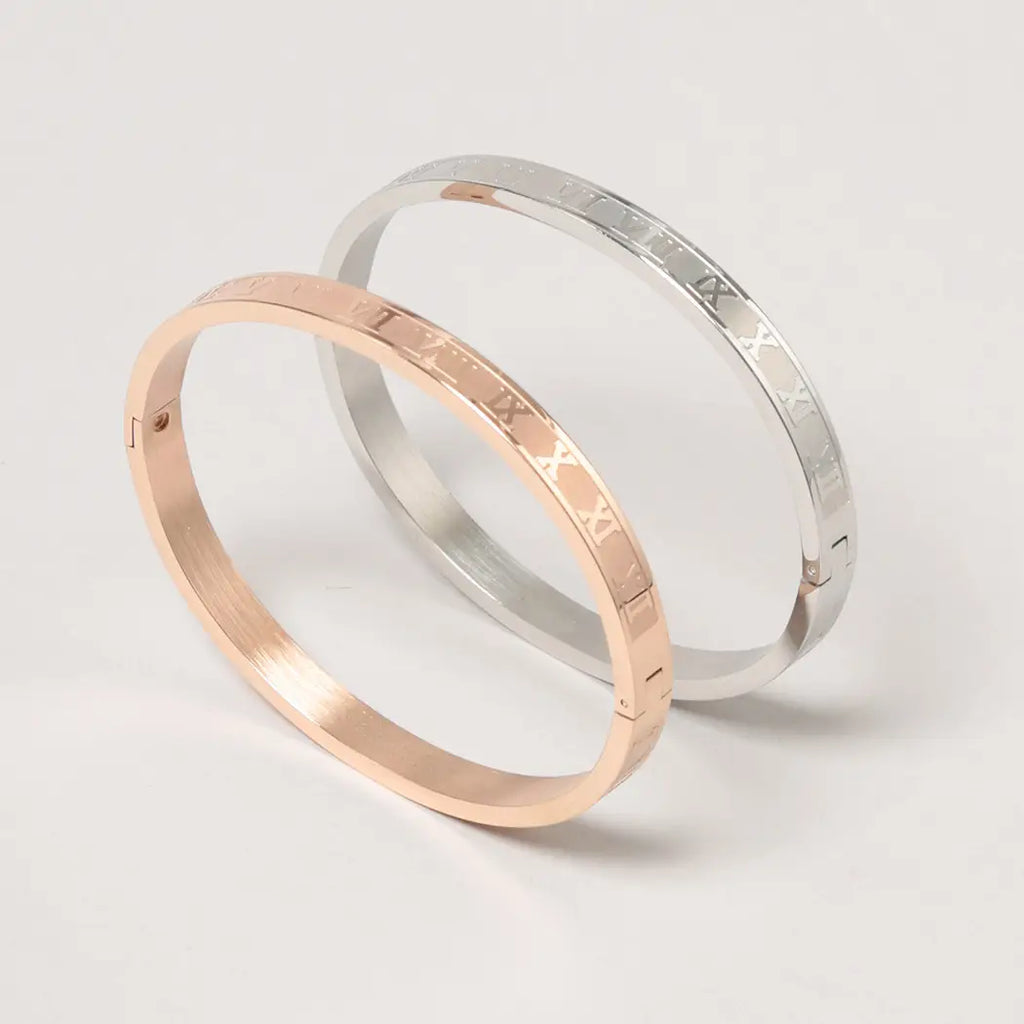 Roman Numeral Engraved Bangle Bracelet