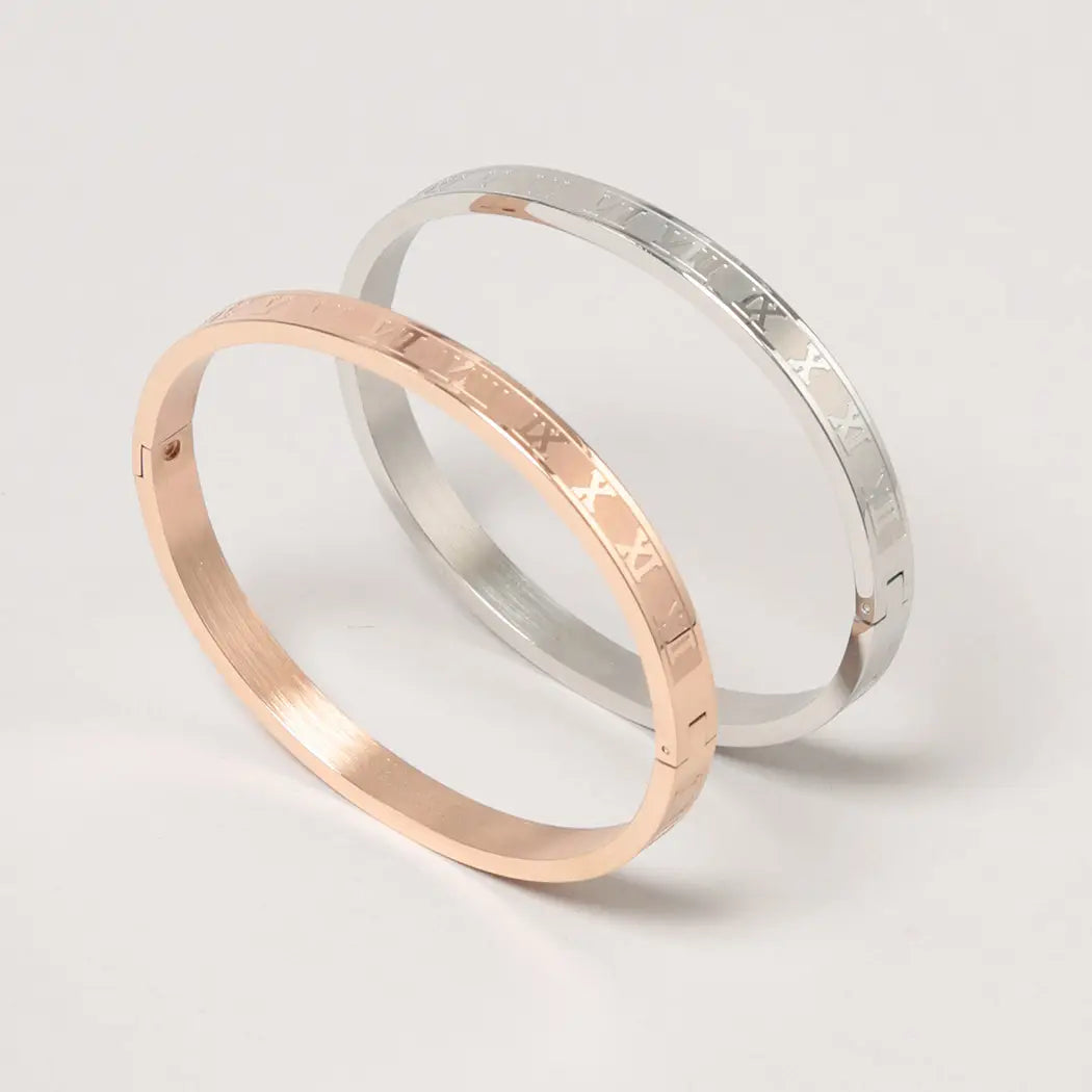 Roman Numeral Engraved Bangle Bracelet